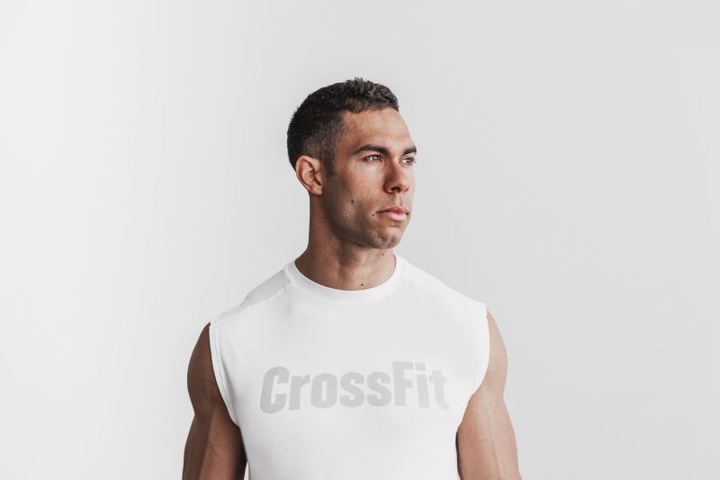 White Men's Nobull Crossfit sleeveless T-Shirts | PCGMHS-120